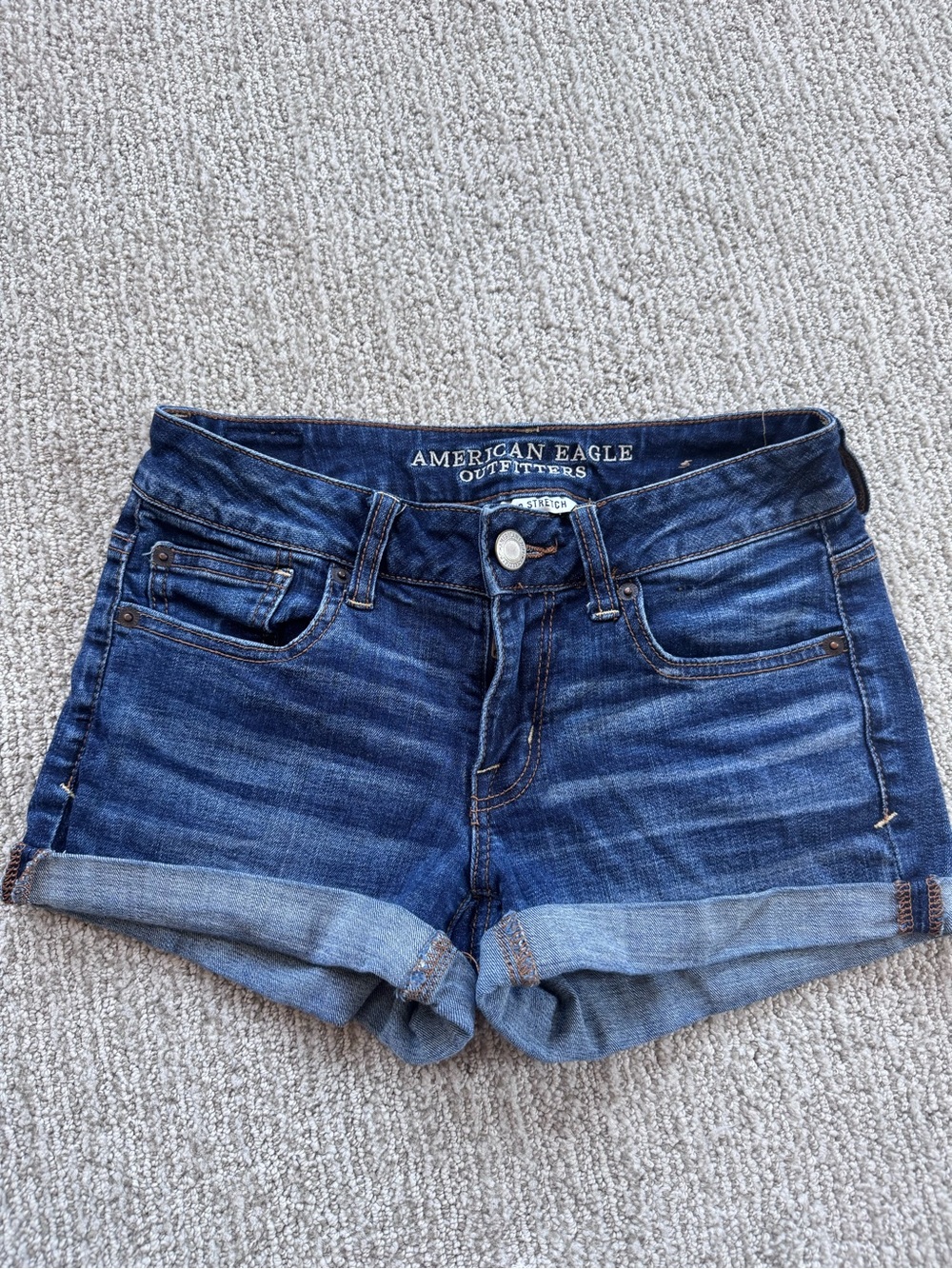 American Eagle Outfitters Dark Blue Rolled Cuff Denim Shorts